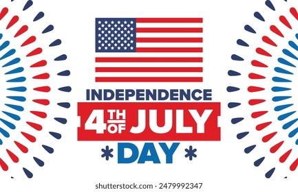 Independence Day in United States of America. The Fourth of July. Happy national holiday, celebrated annual in July 4. American flag. Country freedom day. Patriotic event design. Vector poster