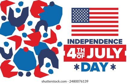 Independence Day in United States of America. The Fourth of July. Happy national holiday, celebrated annual in July 4. American flag. Country freedom day. Patriotic event design. Vector poster
