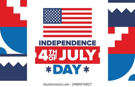 Independence Day in United States of America. The Fourth of July. Happy national holiday, celebrated annual in July 4. American flag. Country freedom day. Patriotic event design. Vector poster
