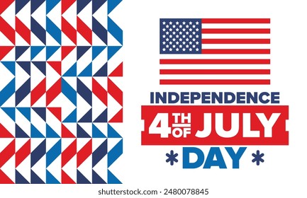 Independence Day in United States of America. The Fourth of July. Happy national holiday, celebrated annual in July 4. American flag. Country freedom day. Patriotic event design. Vector poster
