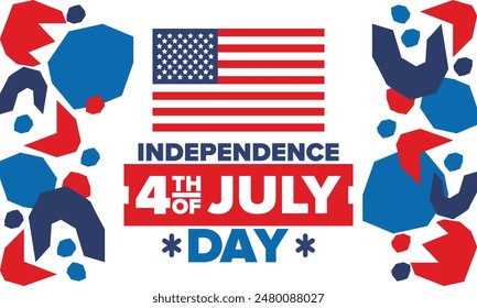 Independence Day in United States of America. The Fourth of July. Happy national holiday, celebrated annual in July 4. American flag. Country freedom day. Patriotic event design. Vector poster