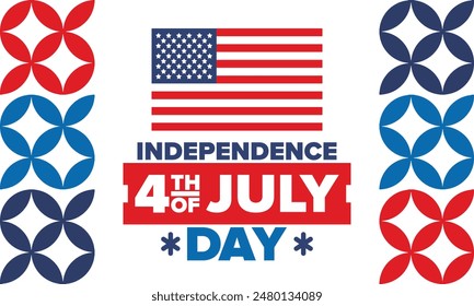 Independence Day in United States of America. The Fourth of July. Happy national holiday, celebrated annual in July 4. American flag. Country freedom day. Patriotic event design. Vector poster