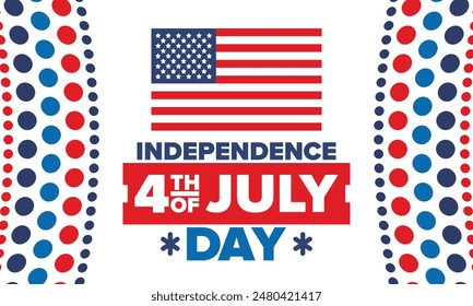 Independence Day in United States of America. The Fourth of July. Happy national holiday, celebrated annual in July 4. American flag. Country freedom day. Patriotic event design. Vector poster