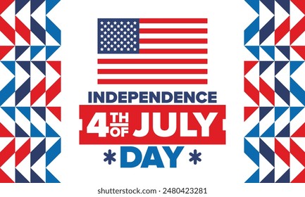 Independence Day in United States of America. The Fourth of July. Happy national holiday, celebrated annual in July 4. American flag. Country freedom day. Patriotic event design. Vector poster