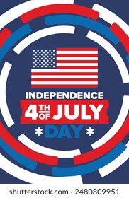 Independence Day in United States of America. The Fourth of July. Happy national holiday, celebrated annual in July 4. American flag. Country freedom day. Patriotic event design. Vector poster