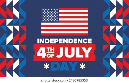 Independence Day in United States of America. The Fourth of July. Happy national holiday, celebrated annual in July 4. American flag. Country freedom day. Patriotic event design. Vector poster