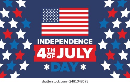 Independence Day in United States of America. The Fourth of July. Happy national holiday, celebrated annual in July 4. American flag. Country freedom day. Patriotic event design. Vector poster