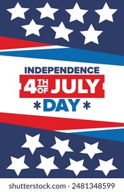 Independence Day in United States of America. The Fourth of July. Happy national holiday, celebrated annual in July 4. American flag. Country freedom day. Patriotic event design. Vector poster