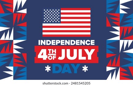 Independence Day in United States of America. The Fourth of July. Happy national holiday, celebrated annual in July 4. American flag. Country freedom day. Patriotic event design. Vector poster