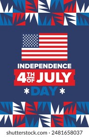 Independence Day in United States of America. The Fourth of July. Happy national holiday, celebrated annual in July 4. American flag. Country freedom day. Patriotic event design. Vector poster