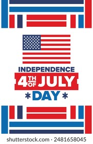 Independence Day in United States of America. The Fourth of July. Happy national holiday, celebrated annual in July 4. American flag. Country freedom day. Patriotic event design. Vector poster