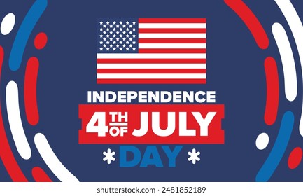 Independence Day in United States of America. The Fourth of July. Happy national holiday, celebrated annual in July 4. American flag. Country freedom day. Patriotic event design. Vector poster