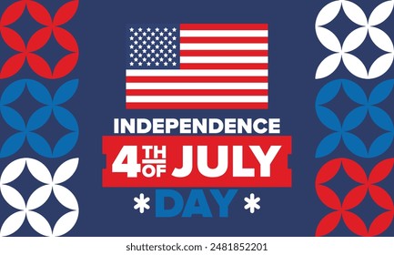 Independence Day in United States of America. The Fourth of July. Happy national holiday, celebrated annual in July 4. American flag. Country freedom day. Patriotic event design. Vector poster