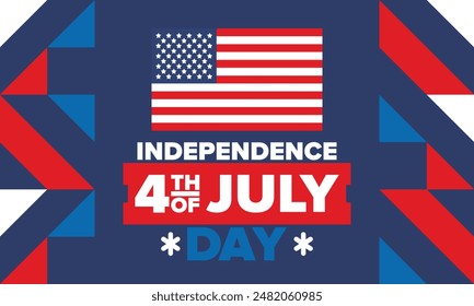 Independence Day in United States of America. The Fourth of July. Happy national holiday, celebrated annual in July 4. American flag. Country freedom day. Patriotic event design. Vector poster