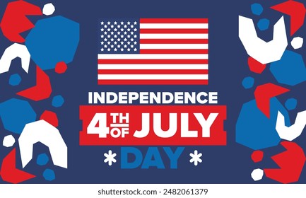 Independence Day in United States of America. The Fourth of July. Happy national holiday, celebrated annual in July 4. American flag. Country freedom day. Patriotic event design. Vector poster