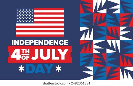 Independence Day in United States of America. The Fourth of July. Happy national holiday, celebrated annual in July 4. American flag. Country freedom day. Patriotic event design. Vector poster