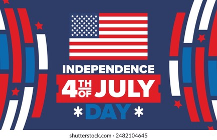 Independence Day in United States of America. The Fourth of July. Happy national holiday, celebrated annual in July 4. American flag. Country freedom day. Patriotic event design. Vector poster