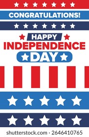 Independence Day in United States of America. The Fourth of July. Happy national holiday, celebrated annual in July 4. American flag. Country freedom day. Patriotic event design. Vector poster