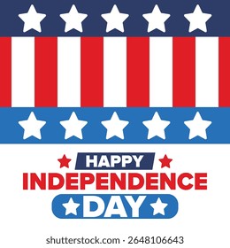 Independence Day in United States of America. The Fourth of July. Happy national holiday, celebrated annual in July 4. American flag. Country freedom day. Patriotic event design. Vector poster