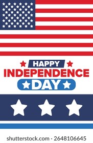 Independence Day in United States of America. The Fourth of July. Happy national holiday, celebrated annual in July 4. American flag. Country freedom day. Patriotic event design. Vector poster