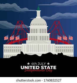 Independence Day United States (Fourth of July or July 4th). Happy national holiday. Celebrated annually on July 4 in America. American flag. Patriotic poster design. Vector illustration