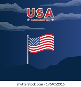 Día de la Independencia Estados Unidos (4 de julio o 4 de julio). Feliz feriado nacional. Se celebra anualmente el 4 de julio en Estados Unidos. Bandera estadounidense. Diseño de afiches patrióticos. Ilustración del vector