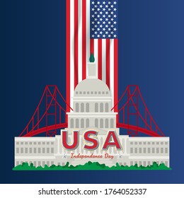 Independence Day United States (Fourth of July or July 4th). Happy national holiday. Celebrated annually on July 4 in America. American flag. Patriotic poster design. Vector illustration