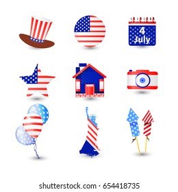 Independence Day United States. Fourth of July. Illustration for your design. Attributes of a holiday. Flag, statue, fairway