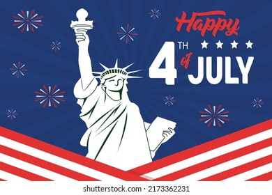 Independence day in the United States July 4th with fireworks background. Vector illustration of the American flag Happy Fourth of July, Independence Day Design.