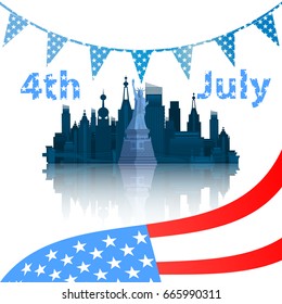 Independence Day United States. New York with the inscription and the US flag. Vector illustration for your design.