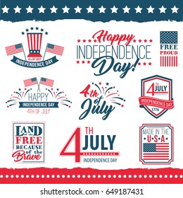 Independence Day Of The United States Poster Set, Fourth Of July Federal Holiday, Typical Festivity Cards With Star Border. Vector Flat Style Illustration On White Background