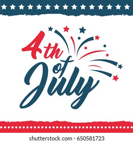 Independence Day of the United States poster set, Fourth of July federal holiday, typical festivity card with star border. Vector flat style illustration on white background