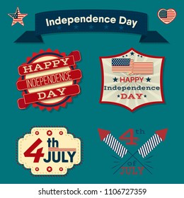 Independence Day of the United States. Set of elements Happy Fourth of July in flat Style. Vector Illustration.