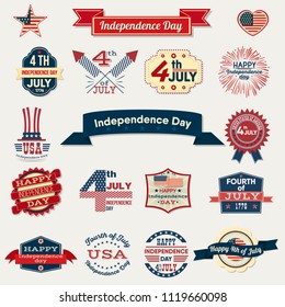 Independence Day of the United States. Set of elements Happy Fourth of July in flat Style. Vector Illustration.