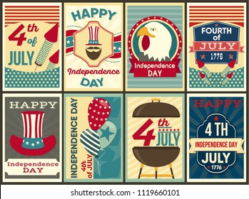 Independence Day of the United States. Set of elements Happy Fourth of July in flat Style. Vector Illustration.