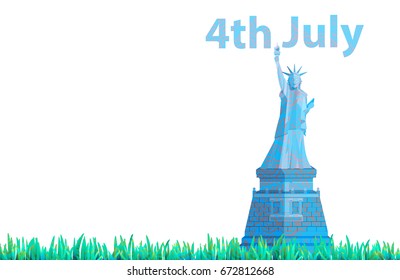 Independence Day United States. Vector illustration for your design. A statue of liberty on a white background with grass green.