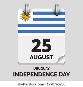 Día de la Independencia, Uruguay- 25 de agosto, días del año, icono del calendario realista y plano Imagen vectorial del Día de la Independencia con bandera uruguaya