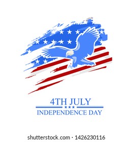 Independence day of the USA 4 th july. American flag colors paint stroke with illustration of Bald Eagle. Happy independence day, vector lllustration. Suitable for greeting card, poster and banner.