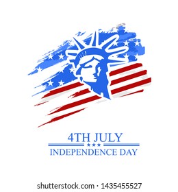 Independence day of the USA 4 th july. American flag colors paint stroke with illustration of liberty head. Happy independence day, vector lllustration. Suitable for greeting card, poster and banner.