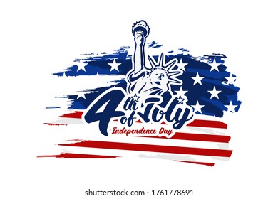 Independence day of the USA 4 th july. American flag colors paint stroke with illustration of liberty. Happy independence day, vector lllustration. Suitable for greeting card, poster and banner.