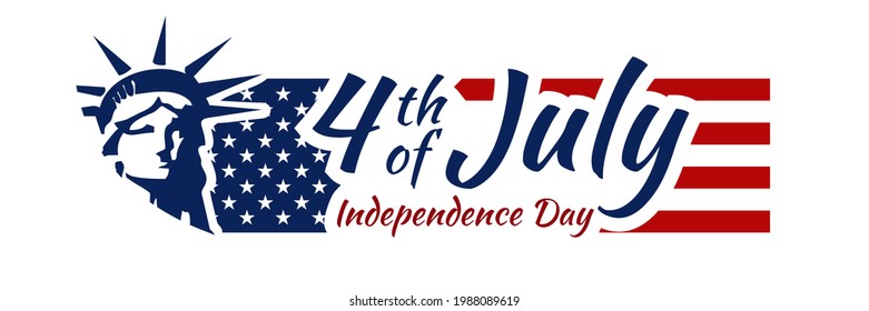 Independence day of the USA 4 th july. American flag colors paint stroke with illustration of liberty. Happy independence day, vector lllustration. Suitable for greeting card, poster and banner.