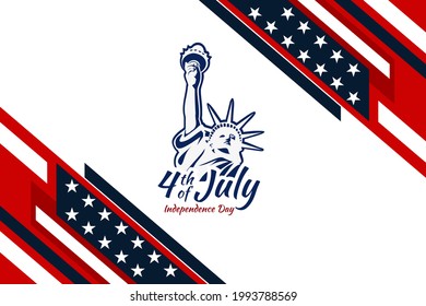Independence day of the USA 4 th july. American flag colors paint stroke with illustration of liberty. Happy independence day, vector lllustration. Suitable for greeting card, poster and banner.