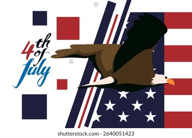 Independence day of the USA 4 th july. American flag colors paint stroke with illustration of liberty. Happy independence day, vector lllustration. Suitable for greeting card, poster and banner.