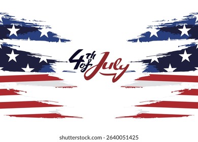 Independence day of the USA 4 th july. American flag colors paint stroke with illustration of liberty. Happy independence day, vector lllustration. Suitable for greeting card, poster and banner.