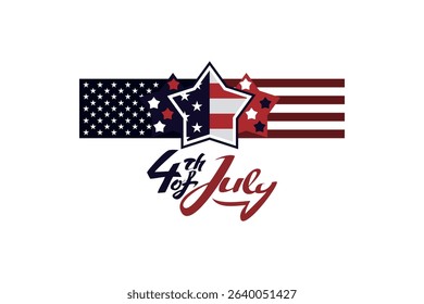 Independence day of the USA 4 th july. American flag colors paint stroke with illustration of liberty. Happy independence day, vector lllustration. Suitable for greeting card, poster and banner.