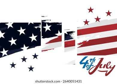 Independence day of the USA 4 th july. American flag colors paint stroke with illustration of liberty. Happy independence day, vector lllustration. Suitable for greeting card, poster and banner.