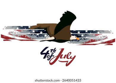 Independence day of the USA 4 th july. American flag colors paint stroke with illustration of liberty. Happy independence day, vector lllustration. Suitable for greeting card, poster and banner.