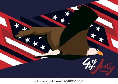 Independence day of the USA 4 th july. American flag colors paint stroke with illustration of liberty. Happy independence day, vector lllustration. Suitable for greeting card, poster and banner.