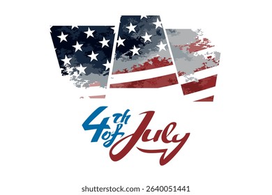 Independence day of the USA 4 th july. American flag colors paint stroke with illustration of liberty. Happy independence day, vector lllustration. Suitable for greeting card, poster and banner.