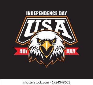 Independence day of the USA 4th July with eagle mascot. Happy independence day